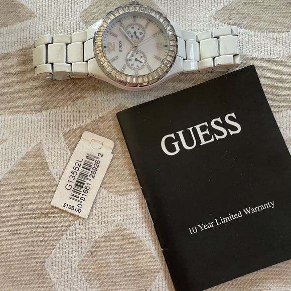 Guess Mother of Pearl Swarovski Crystal Large Face White Bracelet Watch 40mm - Picture 5 of 14